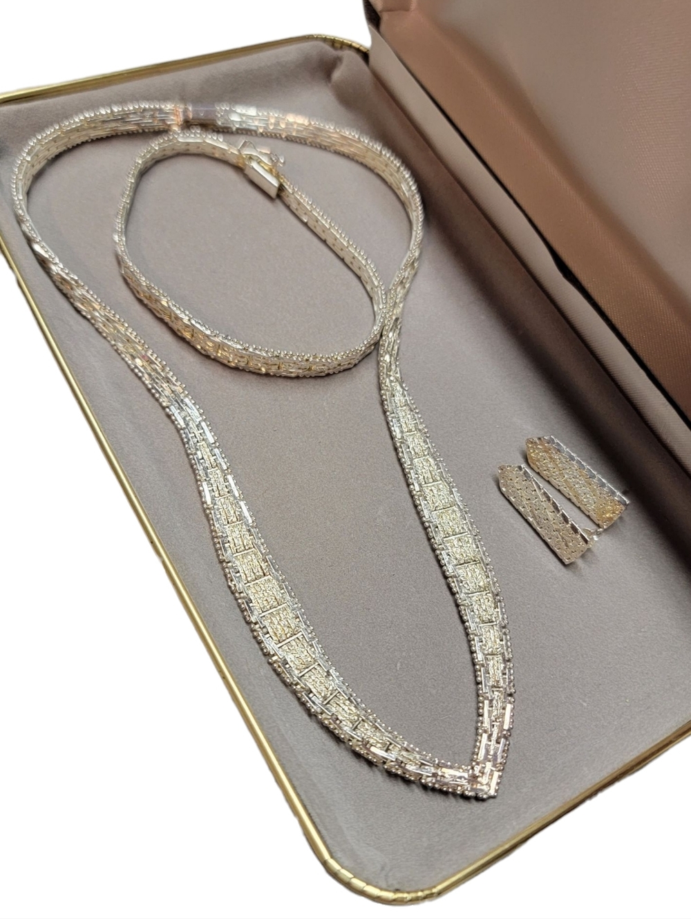 Vintage 80s Sterling Silver Jewelery Set - Choker Necklace, Bracelet & Earrings